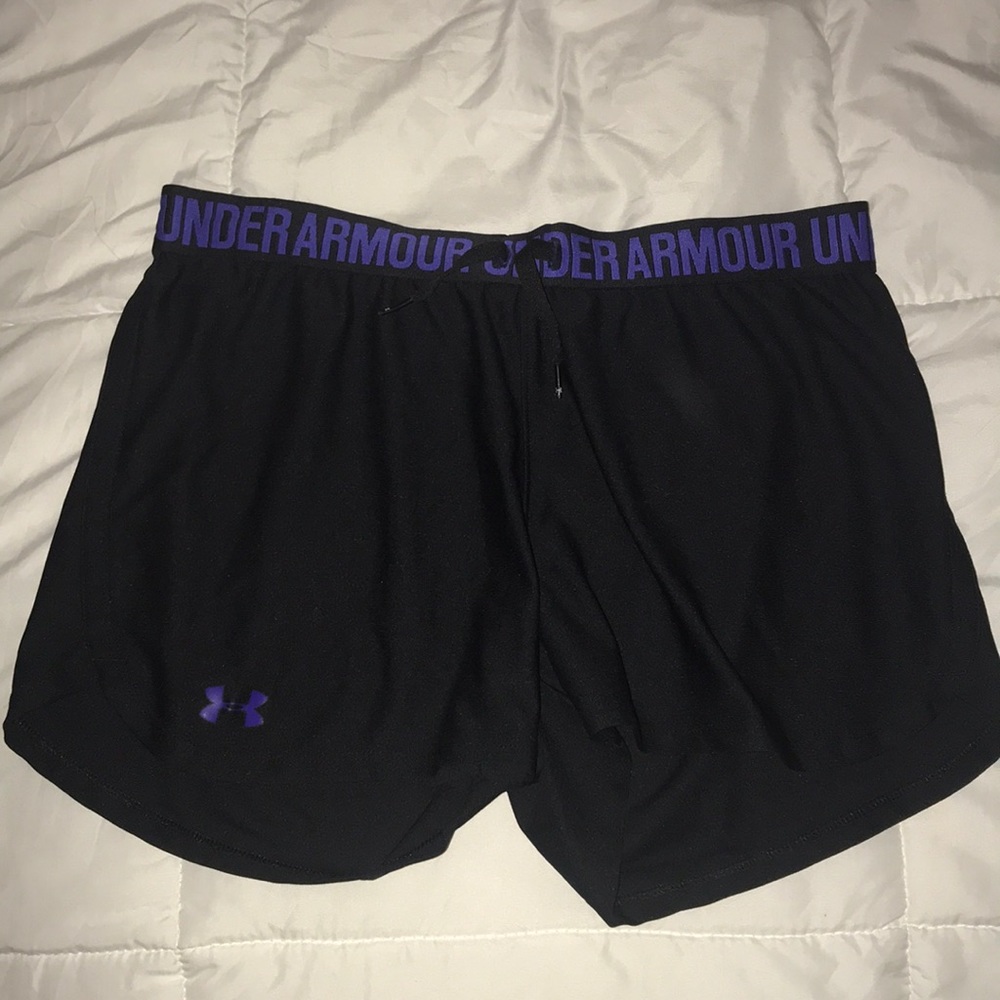 BLACK AND PURPLE UNDER ARMOUR SHORTS